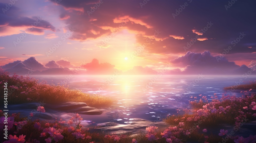 Fototapeta premium Mesmerizing wide angle sunrise. A breathtaking natural spectacle