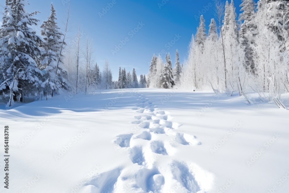 solo footprints in fresh powdery snow along a deserted trail solo footprints in fresh powdery snow along a deserted trail