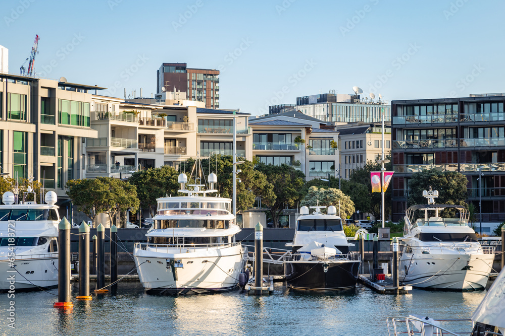 Viaduct harbour apartments and boats, Auckland, New Zealand