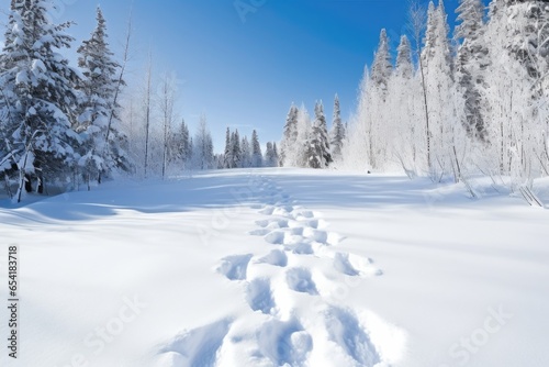 solo footprints in fresh powdery snow along a deserted trail