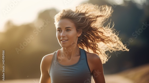 Female runner running outdoors in nature Young woman jogging in the morning