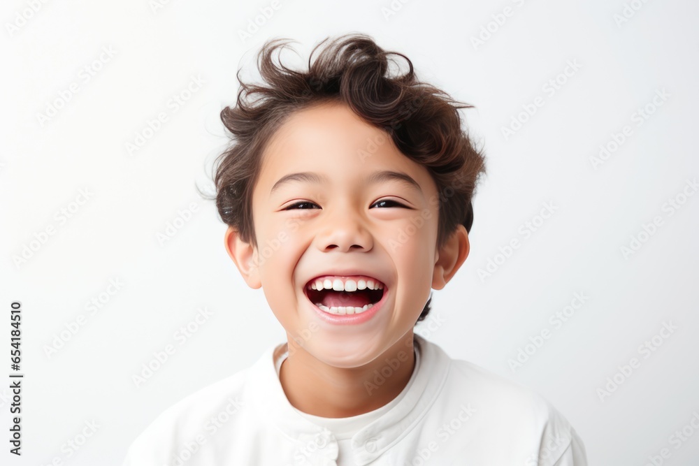 Professional Portrait Studio Photograph Showcases Cheerful Asian Boy Child Model With Impeccable Teeth, Radiating Laughter And Smiles Against White Backgrounddvertiseme Professional Portrait Studio Photograph Showcases Cheerful Asian Boy Child Model With Impeccable Teeth, Radiating Laughter And Smiles Against White Backgrounddvertiseme
