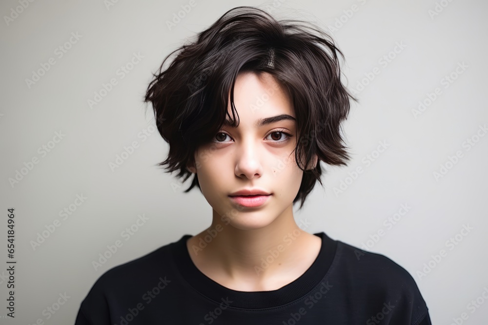 Portrait Of Tomboy Girl With Short Hair Portrait Of Tomboy Girl With Short Hair