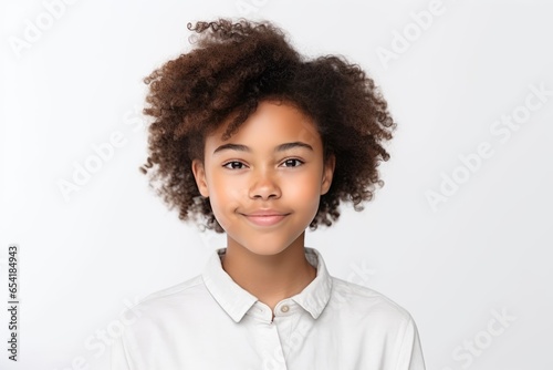 A Young Girl With Curly Hair Smiling At The Camera