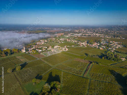 FRANCE, GIRONDE, LOUPIAC, AERIAL VIEW LOUPIAC VILLAGE AND ITS VINEYARD, AOC CADILLAC COTES DE BORDEAUX, SAUTERNES, BORDEAUX VINEYARD, HIGHT QUALITY PHOTO photo