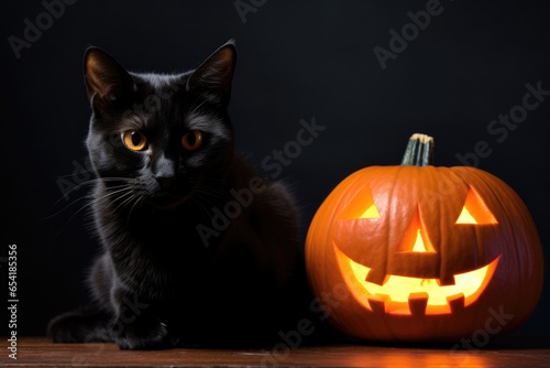 black cat behind a glowing jackolantern © Alfazet Chronicles