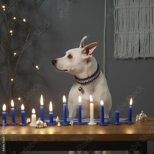 dog celebrating Hanukkah, Jewish festival - generative AI