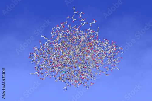 Human quinone reductase 2 (NQO2) in complex with pacritinib. Space-filling molecular model. Rendering based on protein data bank entry 5lbz. Scientific background. 3d illustration photo
