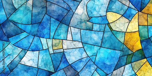 Stained glass surfaces in cool blue hues photo