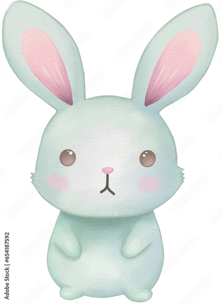 rabbit kawaii cartoon character watercolor PNG paper texture rabbit kawaii cartoon character watercolor PNG paper texture