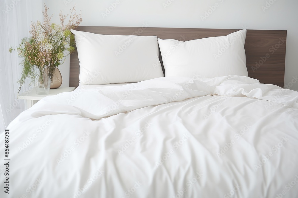 a clean white bedsheet with two matching pillows