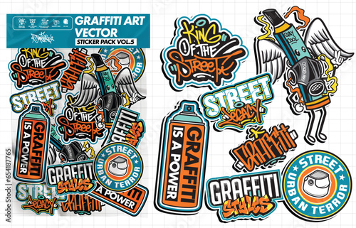 Graffiti art vector sticker illustration. Set of vector design with colorful ...