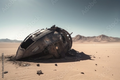 Crashed ufo desert. Landing ufology. Generate Ai