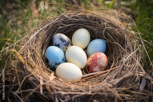 different sized eggs nesting together in a birds nest