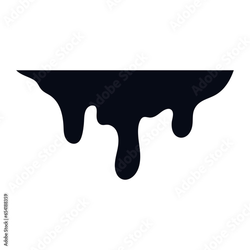 Black melt drips. Current paint or blood drop, oil flow, liquid caramel, ink, chocolate sauce splash. Vector illustration