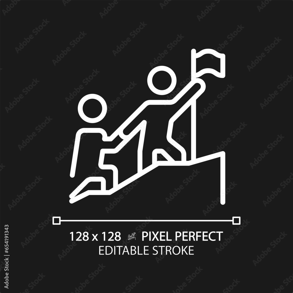 2D pixel perfect editable white leadership icon, isolated vector, thin line illustration representing soft skills. 2D pixel perfect editable white leadership icon, isolated vector, thin line illustration representing soft skills.