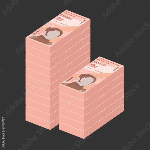Bolivar Soberano Vector Illustration. Venezuela money set bundle banknotes. Paper money 50000 VES. Flat style. Isolated on white background. Simple minimal design.