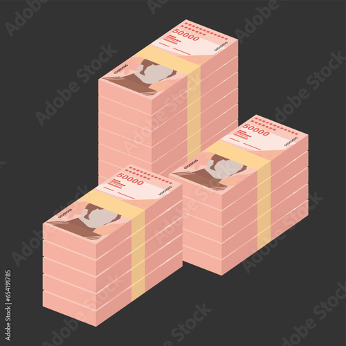 Bolivar Soberano Vector Illustration. Venezuela money set bundle banknotes. Paper money 50000 VES. Flat style. Isolated on white background. Simple minimal design.