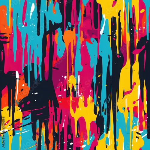 Abstract pattern of graffiti-inspired drips and splatters in vibrant hues, urban art vibes