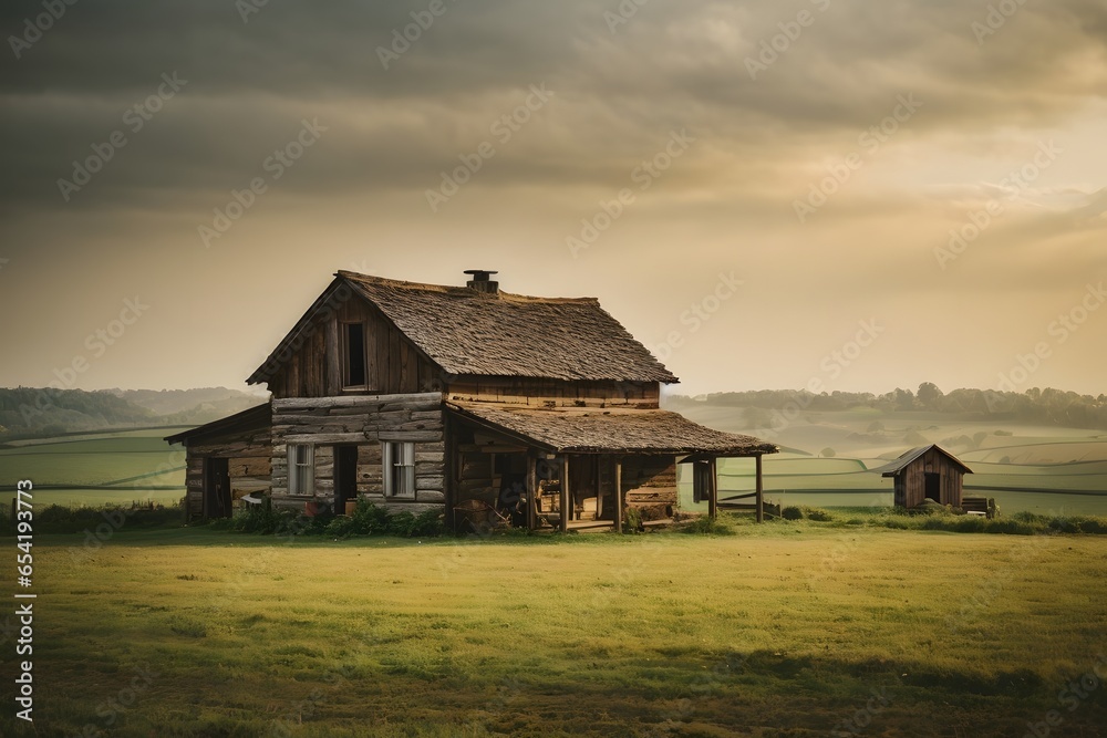 Rustic Farm: Focusing on a desolate rural landscape, exploring simplicity and old-world farms. Generative Ai. Rustic Farm: Focusing on a desolate rural landscape, exploring simplicity and old-world farms. Generative Ai.