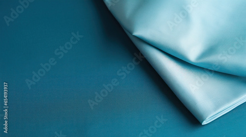 Blue teal satin silk fabric close up