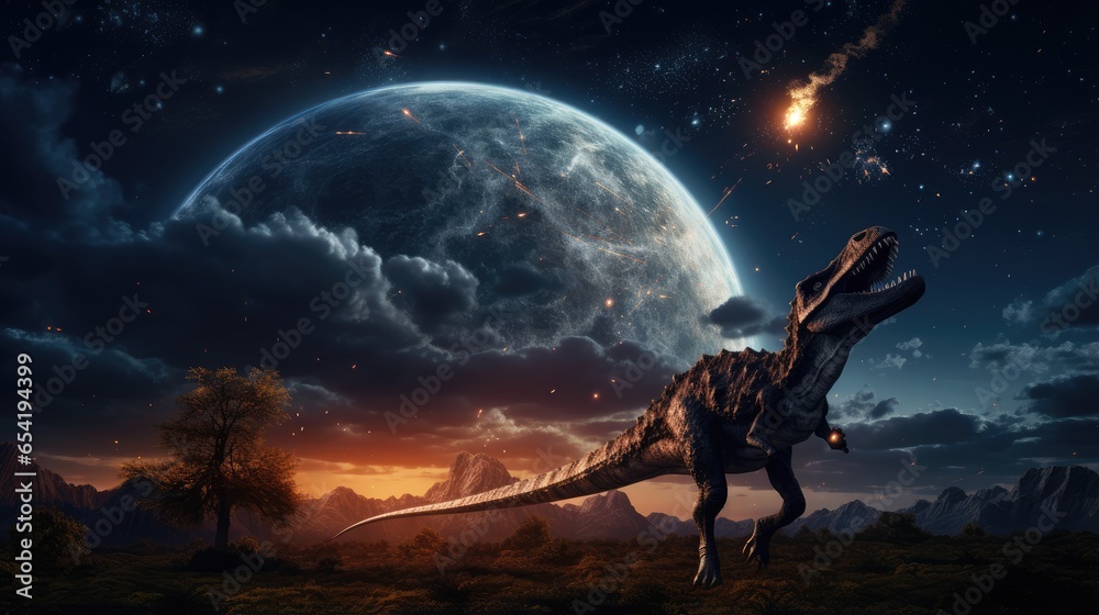 Obraz premium dinosaur looking meteorit fall