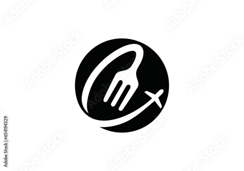 airplane fork logo design. food travel symbol icon vector graphic.