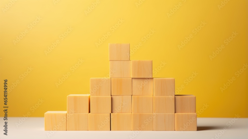 Climbing to Success: Building a stable foundation for business achievement with wooden blocks