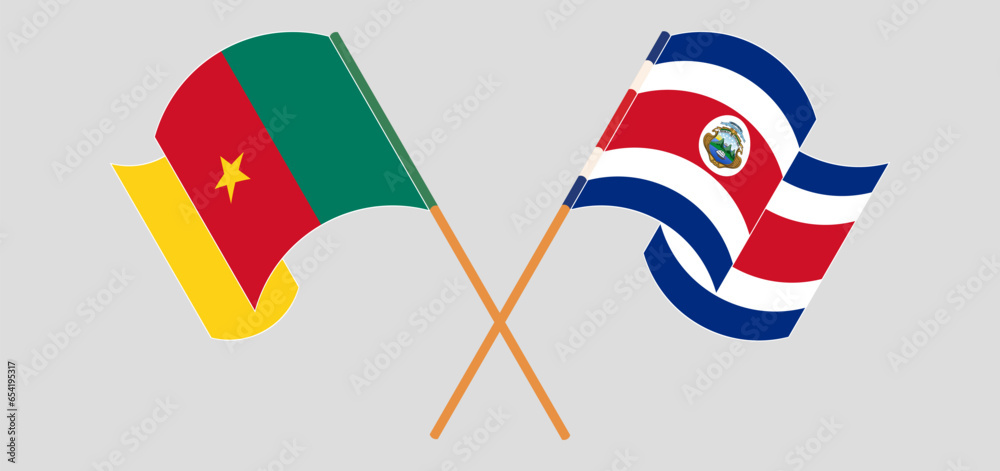 Crossed flags of Cameroon and Costa Rica. Official colors. Correct proportion
