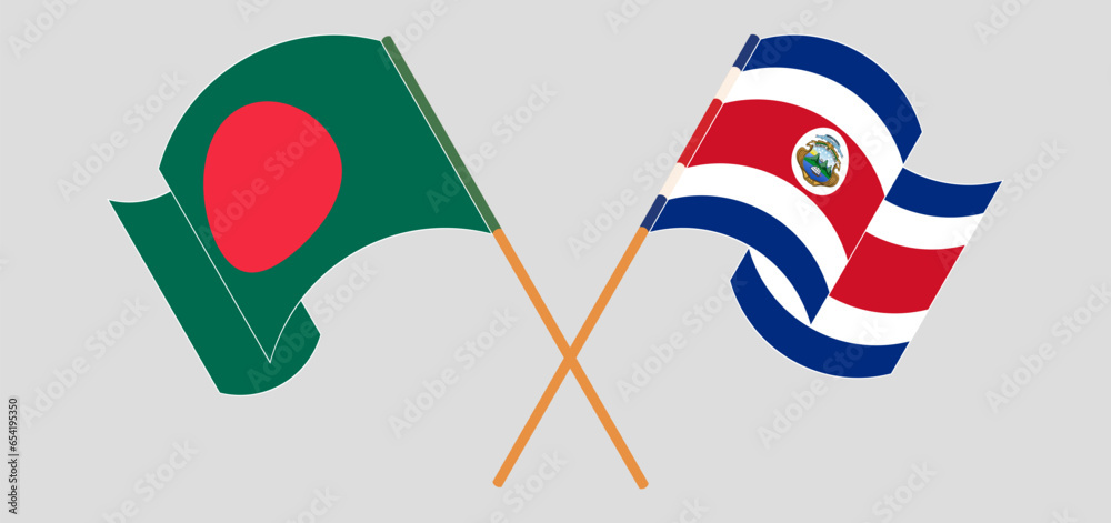 Crossed flags of Bangladesh and Costa Rica. Official colors. Correct proportion