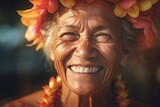 Hawaii smiling woman. Flower dancer. Generate Ai