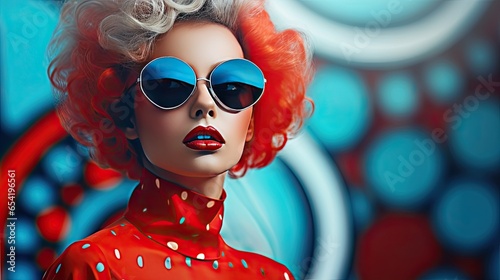 Retro - Futuristic Fashion Girl on Pop Art Background Photo Background photo