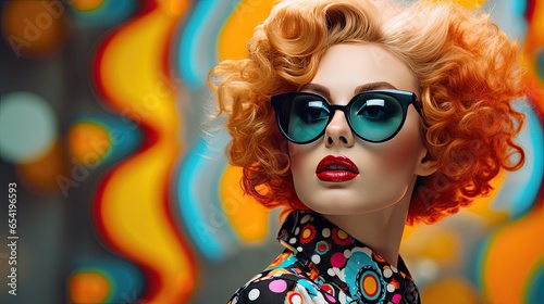 Retro - Futuristic Fashion Girl on Pop Art Background Photo Background