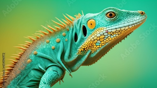 green iguana on a green background