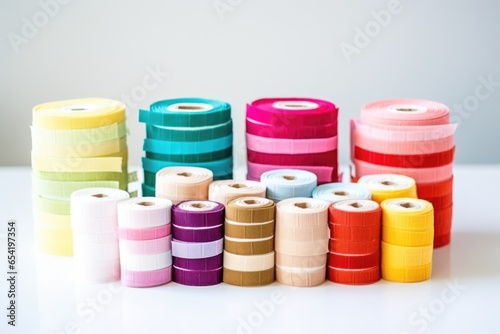 collection of colorful bandages on white table