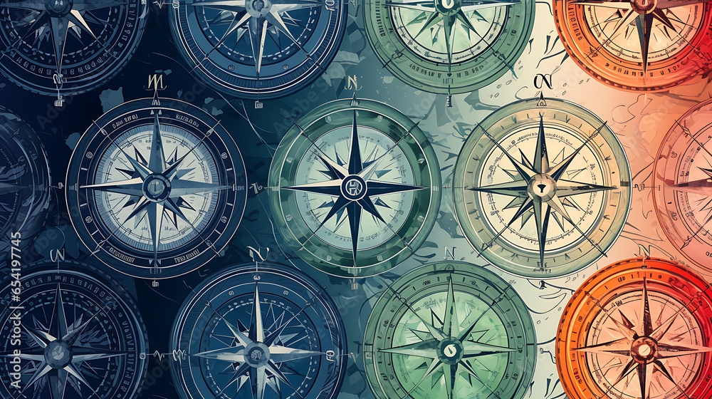 A seamless pattern of vintage nautical maps and compass roses, perfect for maritime-themed projects and adventures