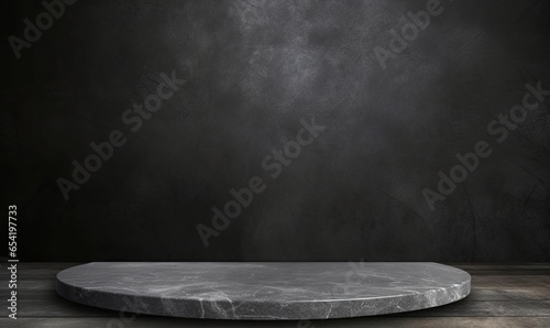 Fotografia empty grey marble table top, dark black rustic cement stone background, product