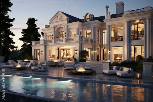 Stunning coastal mansion. Generative AI © Ayub
