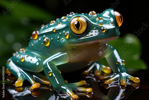 A mesmerizing exotic frog, revealing its translucent skin in the rainforests of Central and South America. Generative Ai.