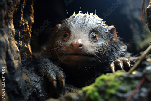 The rare and bizarre star-nosed mole, using its unique nose to navigate underground tunnels in North America. Generative Ai. © Sebastian