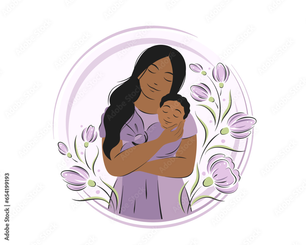 Woman holding baby in her arms. Motherhood, pregnancy and breastfeeding concept. Vector illustration.
Woman holding baby in her arms. Motherhood, pregnancy and breastfeeding concept. Vector illustration.