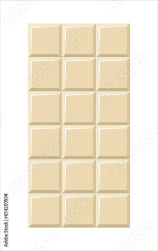 Milk chocolate bar. Yummy white milky choco part. Cacao sweet food design. Flat vertical vector illustration isolated on white background.