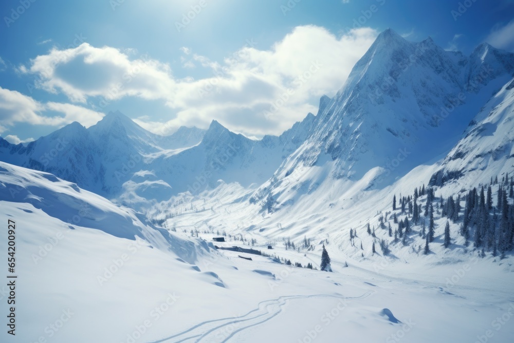 snowy mountain with fresh ski tracks snowy mountain with fresh ski tracks