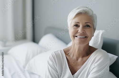 Mature american woman patient. Beauty happy. Generate Ai