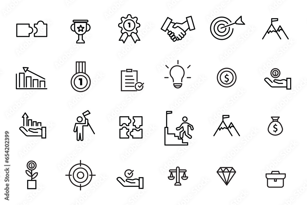 Fototapeta premium Management icons thin line creativity, startup, achievement, achievement , money,mission , goal, growth icons collection.set vector illustration