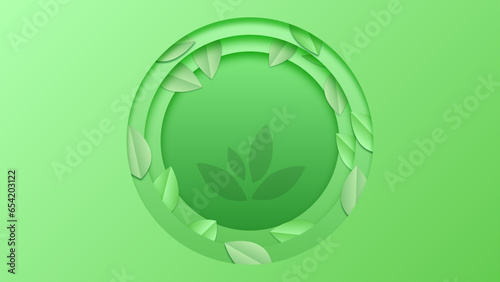 Green leaves in paper cut style, multilayer background.