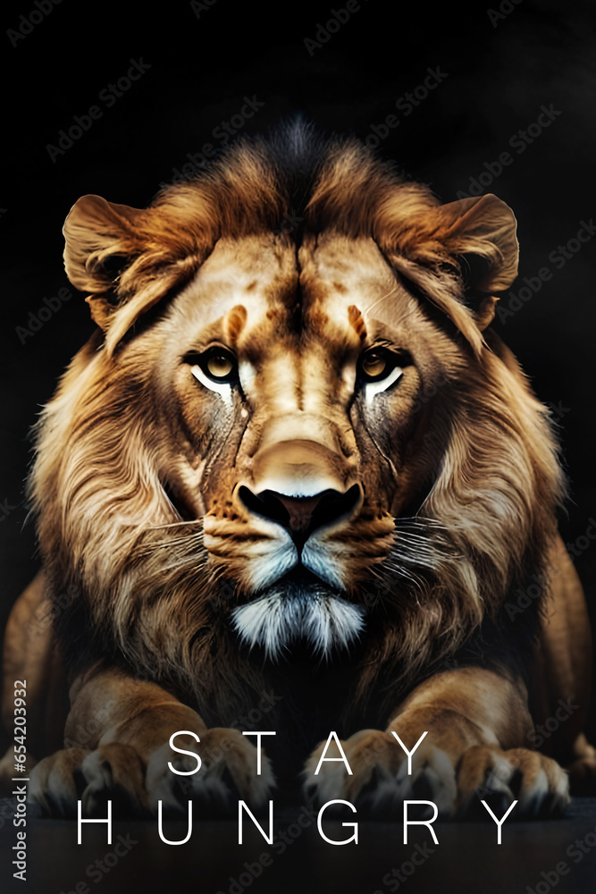 Fototapeta premium Lion motivational text business , Mafia Style , modern art animal . Generative ai