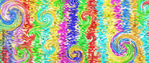Vector colored striped and swirls abstract background. Bright radiant stars. Wide banner. Grunge style. Expression.