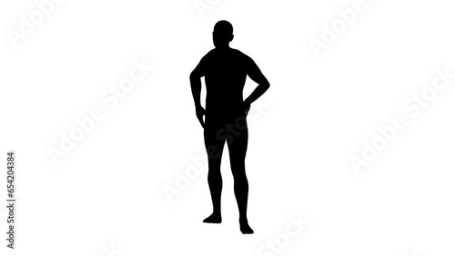 An athletic young man dancing in hip hop style. Black silhouette isolated of pure white background. 4K video