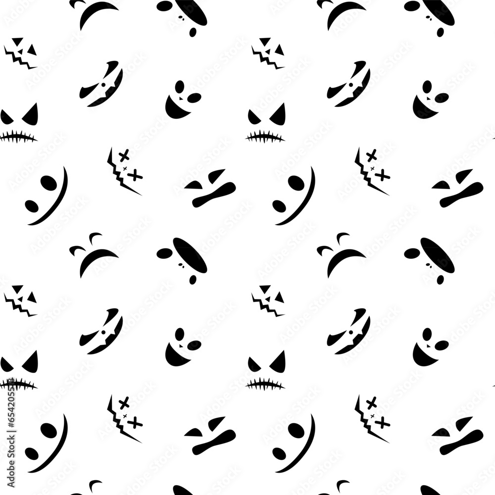 Funny halloween pumpkin eyes lantern seamless pattern background. Funny face expressions. Vector illustration.